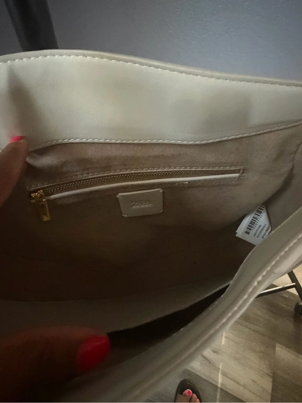 Zara Cream Crescent Shoulder Bag with Decorative Bead Detail